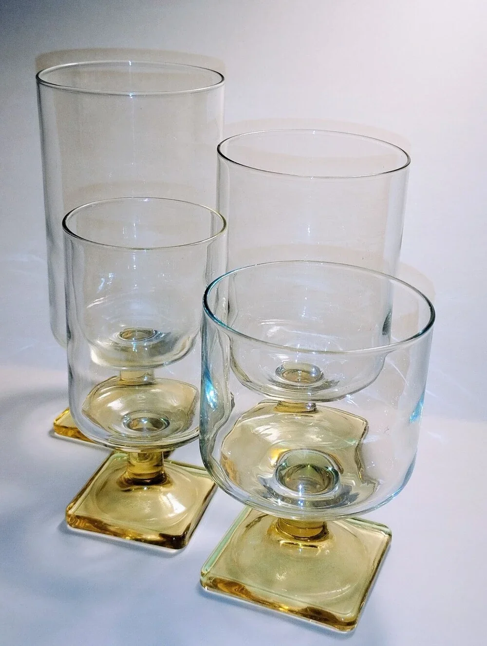VTG Mid Century Federal Glass Nordic Topaz Square Base Glasses - Set of 4 Mixed